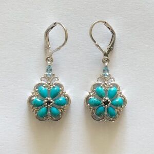 .925 Sterling Silver TURQUOISE Earring w/Genuine Sapphire & Blue Topaz